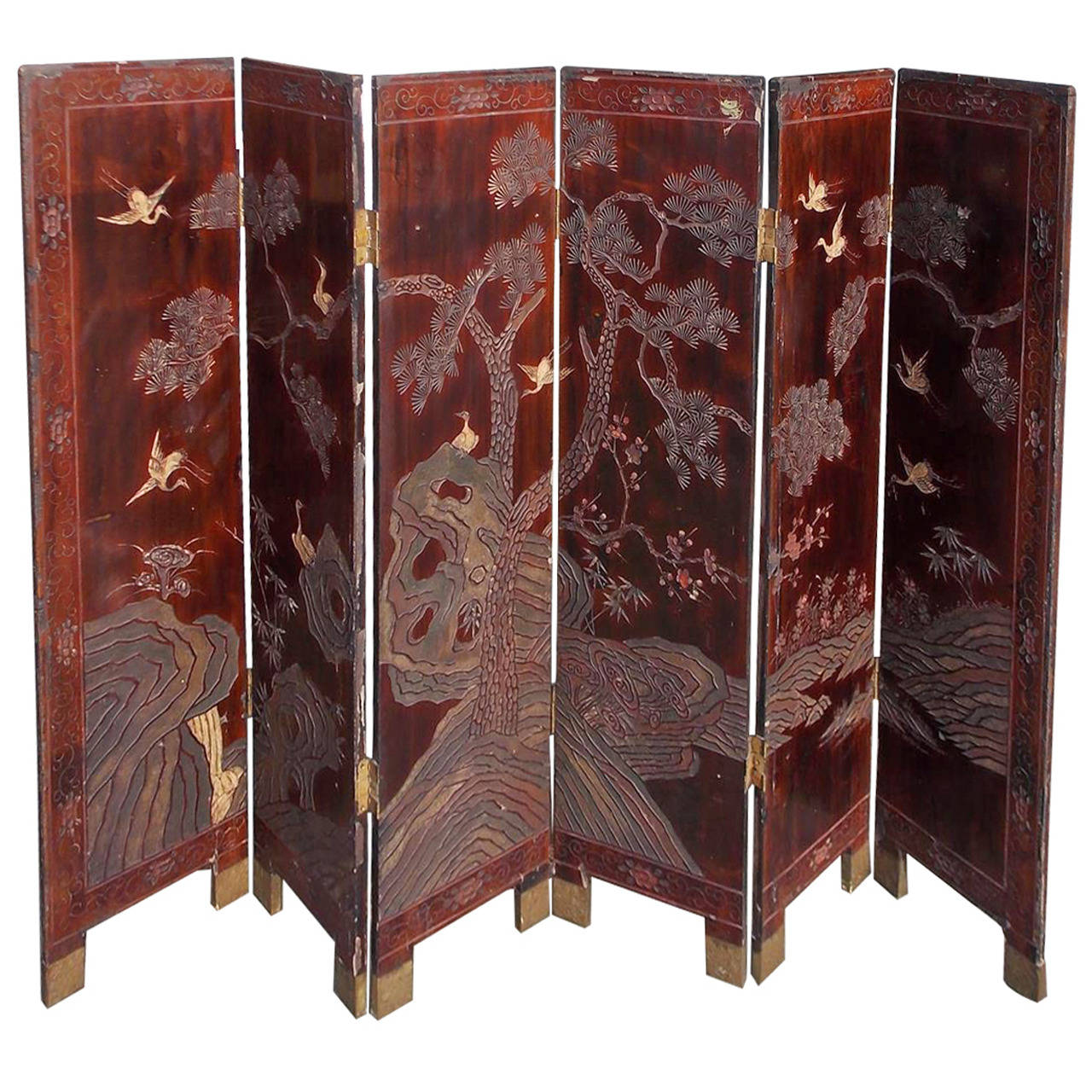 Chinese SixPanel Decorative Folding Screen, Circa 1780 For Sale at 1stdibs