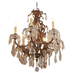 Antique French Gilt Bronze and Crystal Floral Chandelier, Circa 1850