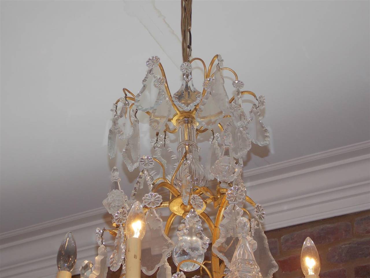 French Gilt Bronze and Crystal Sphere Chandelier. Originally Candles. C. 1840 In Excellent Condition For Sale In Hollywood, SC
