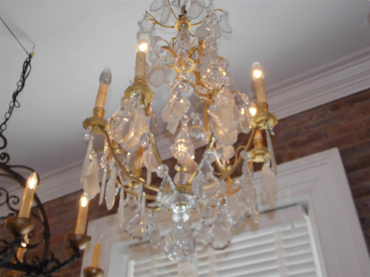 Mid-19th Century French Gilt Bronze and Crystal Sphere Chandelier. Originally Candles. C. 1840 For Sale
