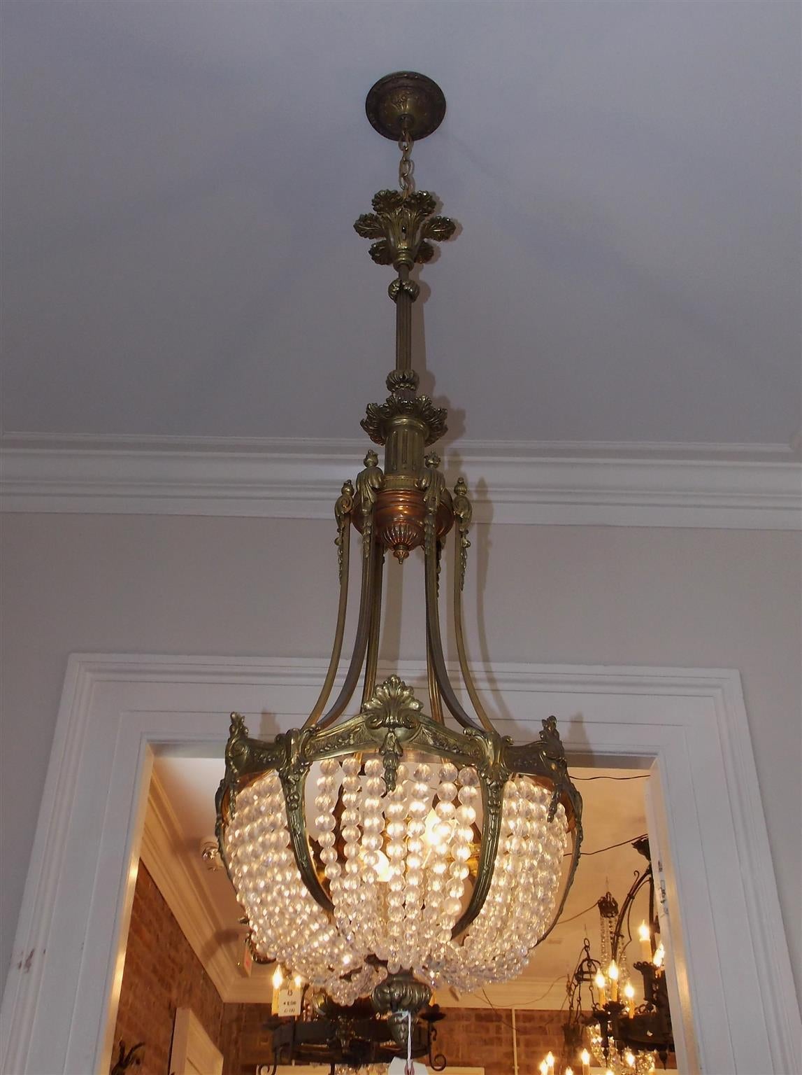 Louis Philippe French Gilt Bronze and Crystal Basket Chandelier, Circa 1830 For Sale