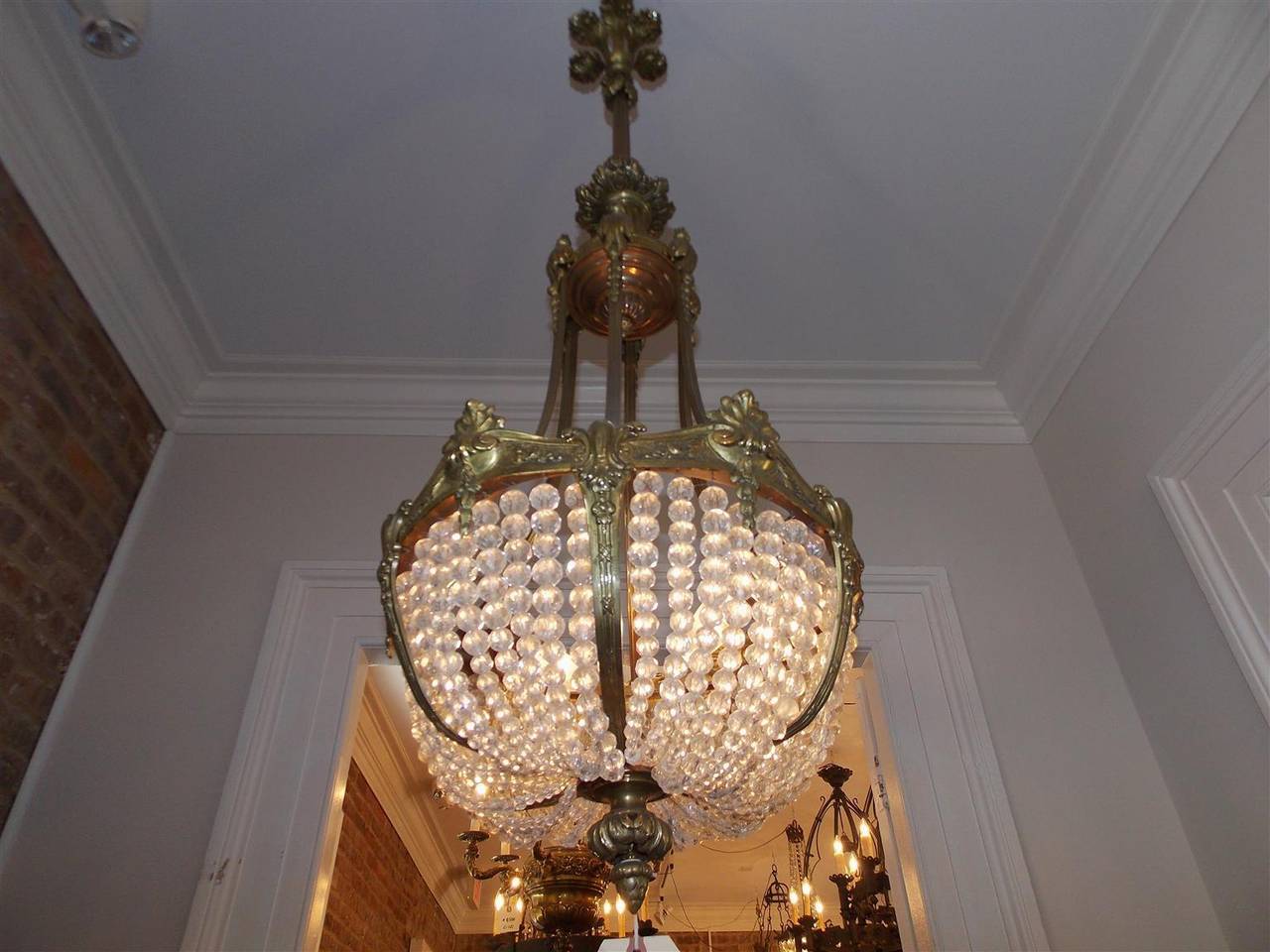 Mid-19th Century French Gilt Bronze and Crystal Basket Chandelier, Circa 1830 For Sale