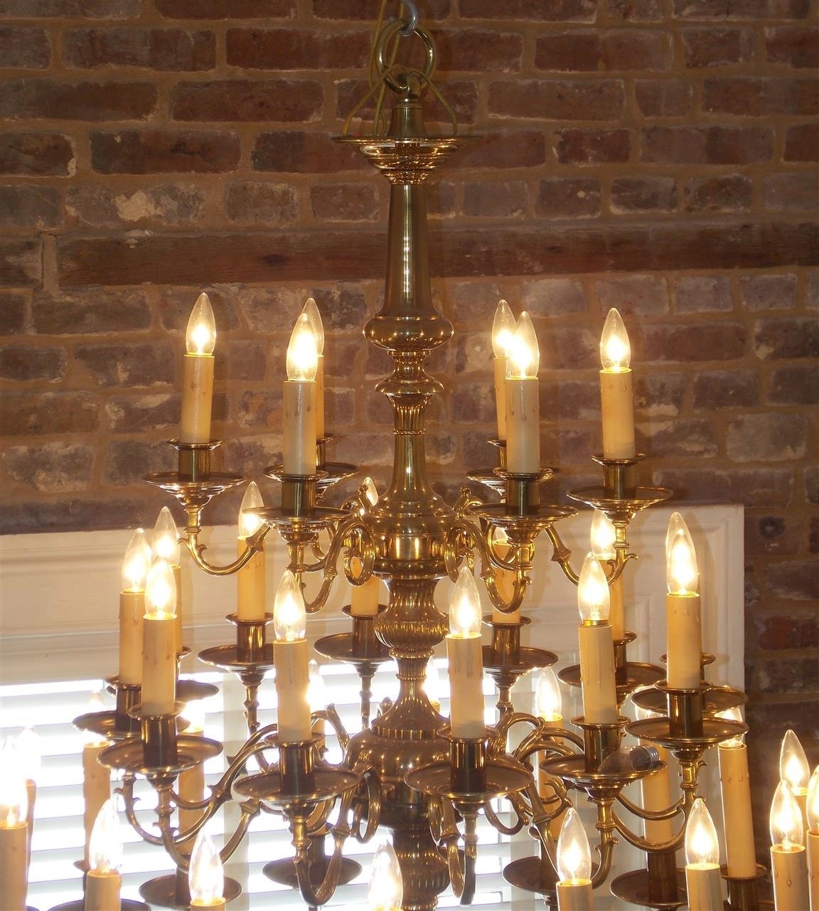 American Brass Monumental Three-Tier Chandelier. Circa 1850 In Excellent Condition In Hollywood, SC