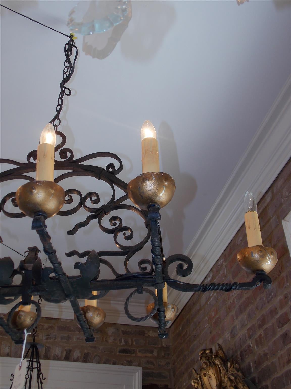 French Wrought Iron and Gilt Elongated Chandelier, Circa 1850 In Excellent Condition In Hollywood, SC