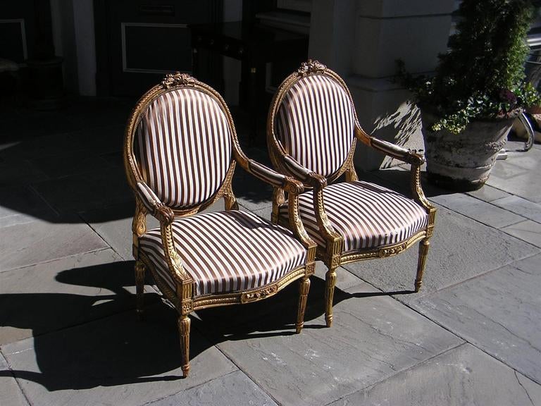 Louis Philippe Pair of French Gilt Floral Arm Chairs, Circa 1850 For Sale
