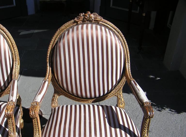 Mid-19th Century Pair of French Gilt Floral Arm Chairs, Circa 1850 For Sale