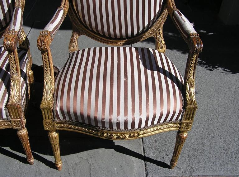 Pair of French Gilt Floral Arm Chairs, Circa 1850 For Sale 1