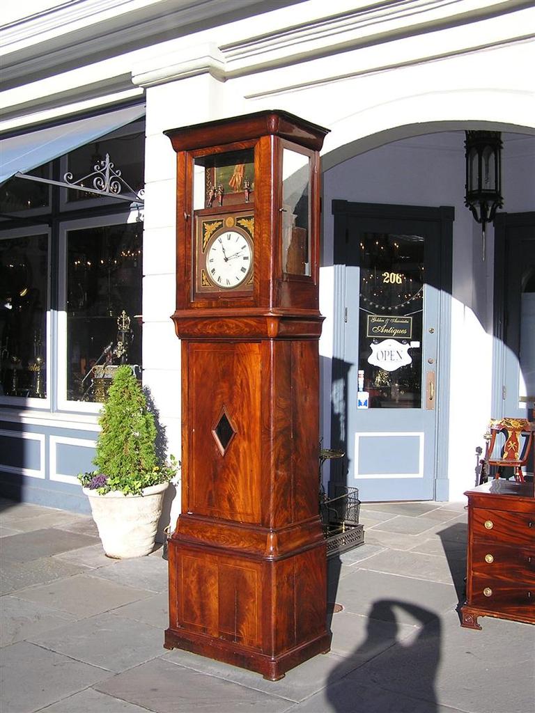 German Mahogany Tall Case Flute Clock In Excellent Condition For Sale In Hollywood, SC