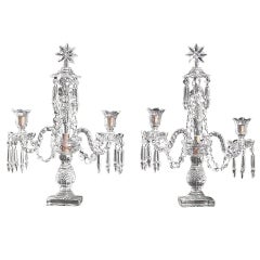 Pair of Irish Cut Crystal Girandoles.  Circa 1800