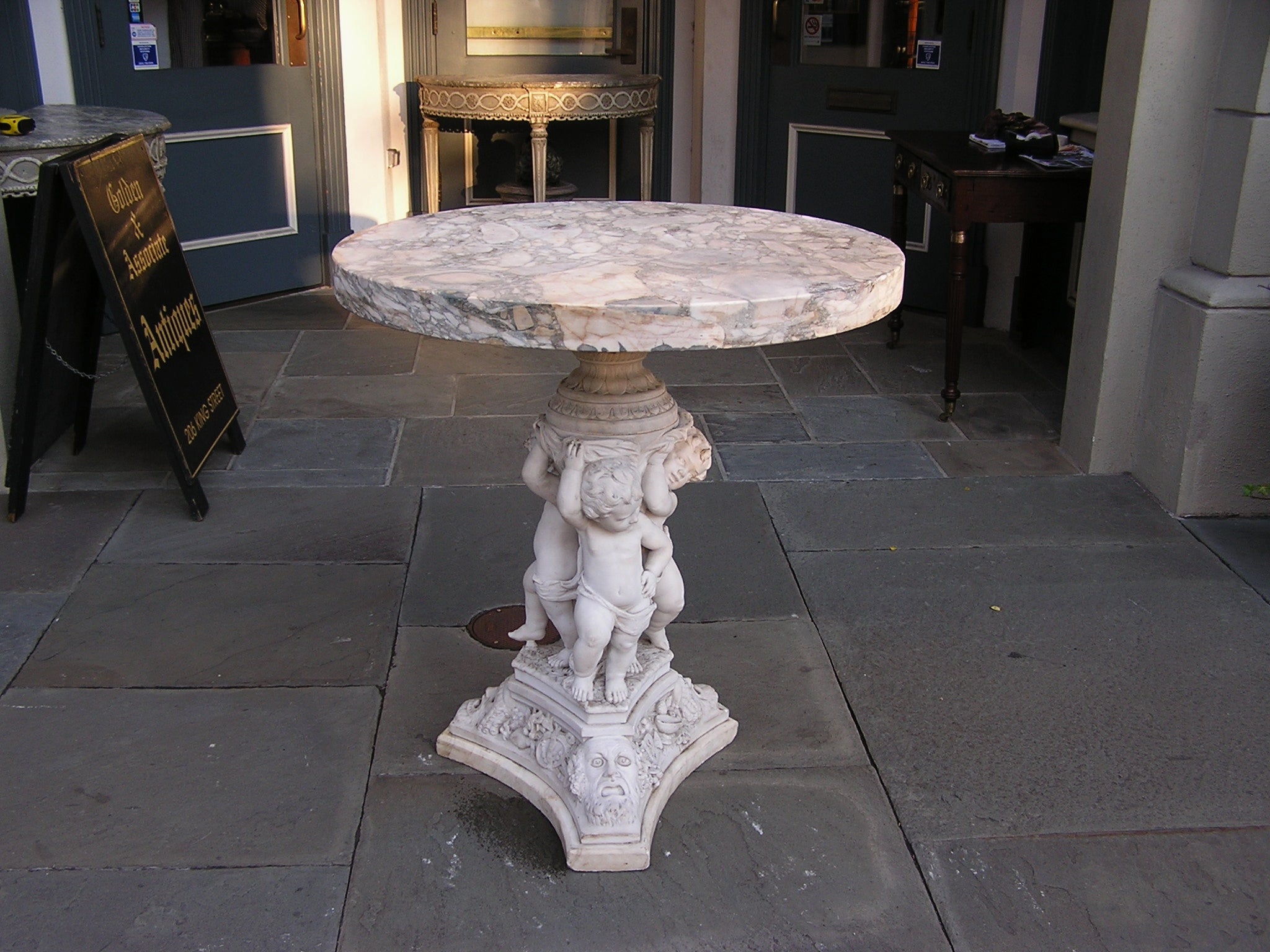 Italian Marble Cherub Pedestal Table