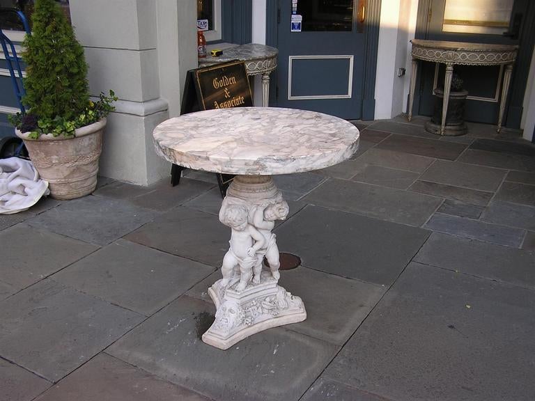 Italian Marble Cherub Pedestal Table In Excellent Condition In Hollywood, SC