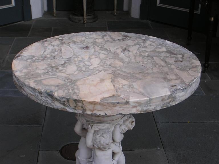 18th Century and Earlier Italian Marble Cherub Pedestal Table