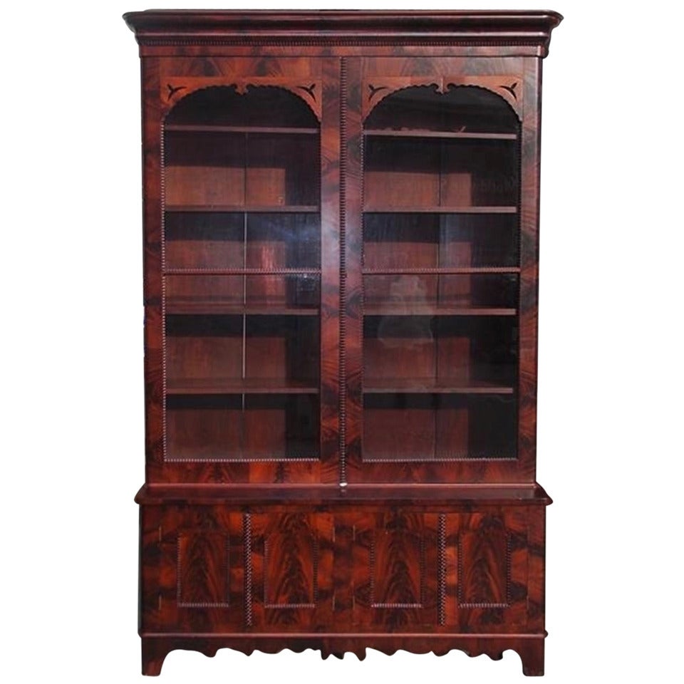 American Crotch Mahogany Glass Front Bookcase. Circa 1850 For Sale