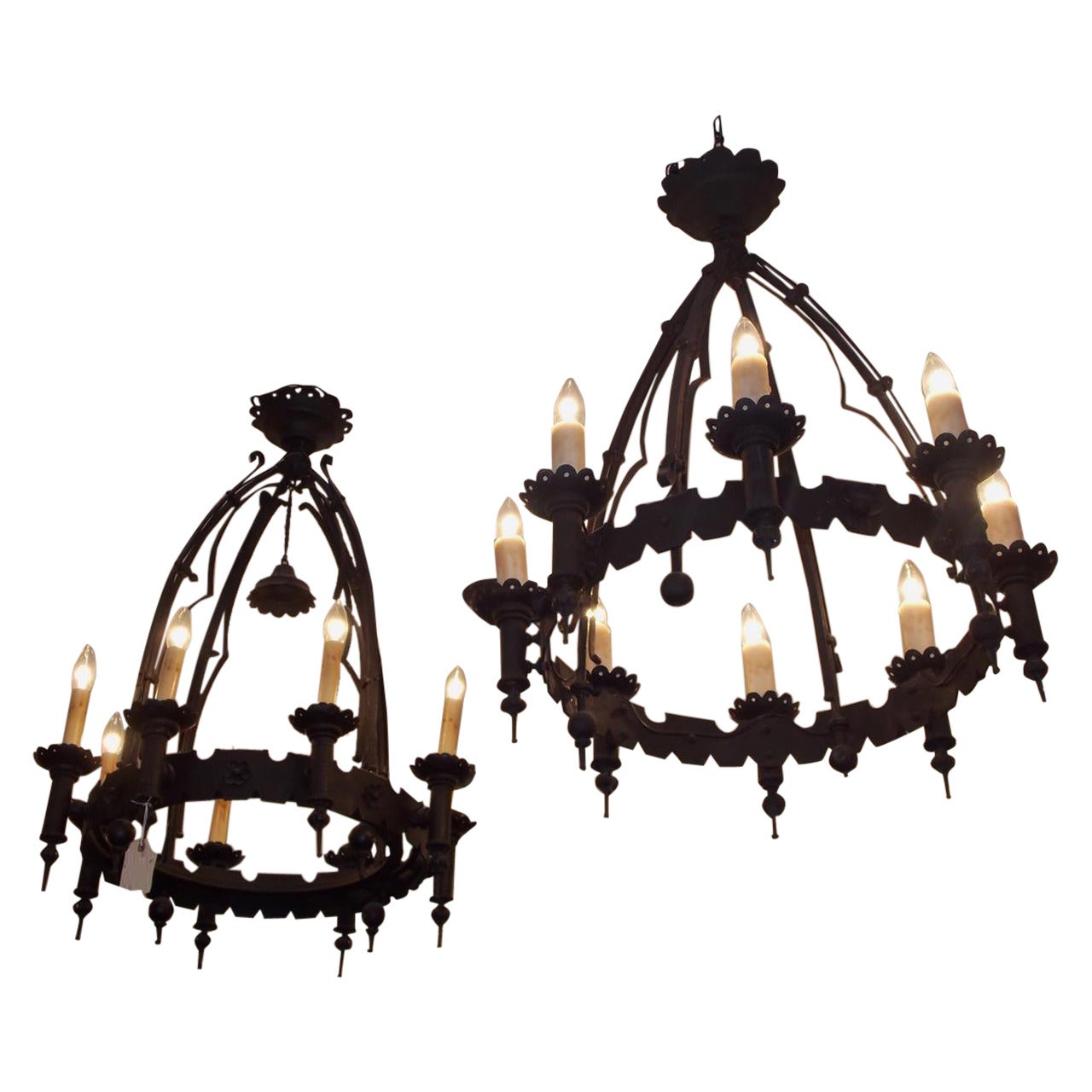 Pair of American Wrought Iron Gasoliers. Circa 1850