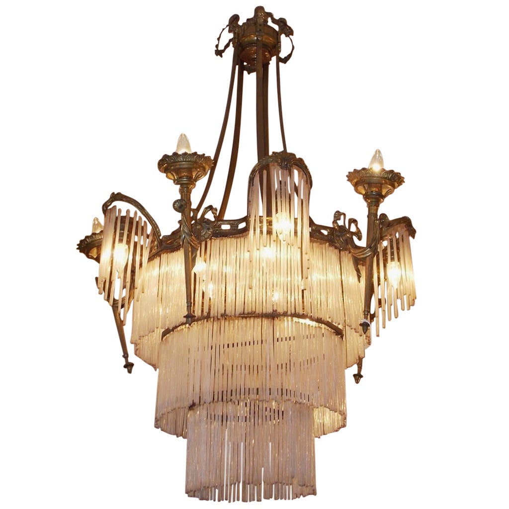 French Gilt Bronze and Crystal Tiered Chandelier, Circa 1870 For Sale