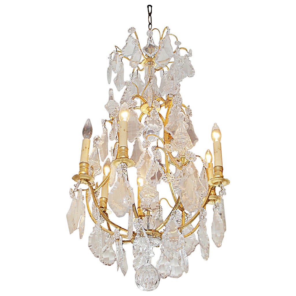 French Gilt Bronze and Crystal Sphere Chandelier. Originally Candles. C. 1840