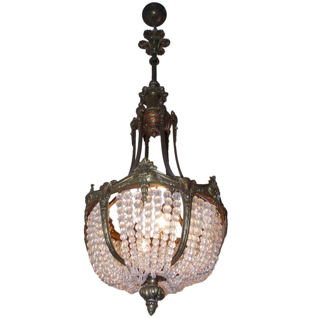 French Gilt Bronze and Crystal Basket Chandelier, Circa 1830 For Sale