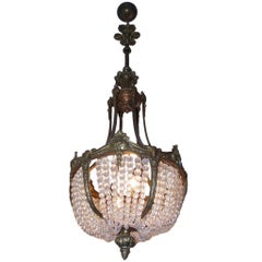 Antique French Gilt Bronze and Crystal Basket Chandelier, Circa 1830