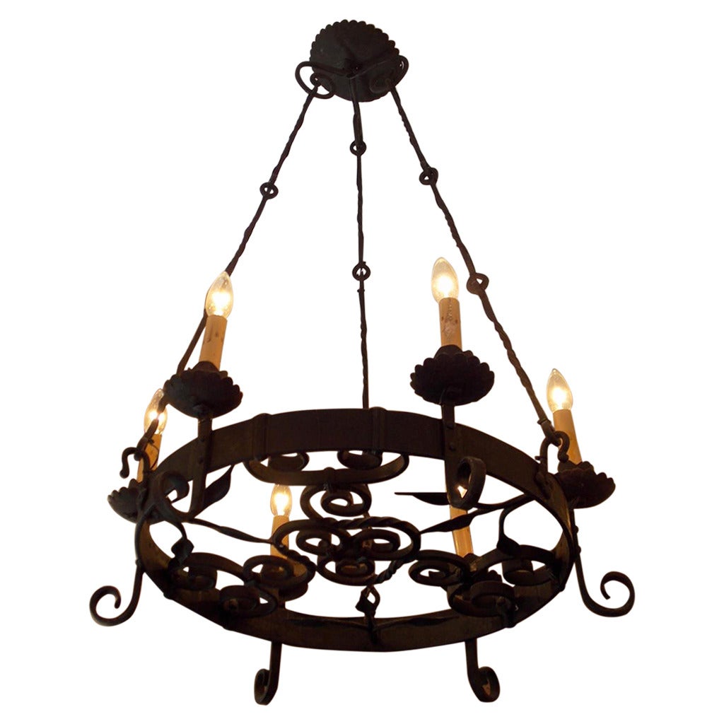 French Wrought Iron Decorative Floral Chandelier. Circa 1840