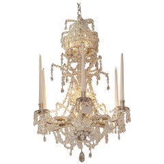Antique French Silver Gilt Nickel and Bronze Six Arm Crystal Chandelier, Circa 1780