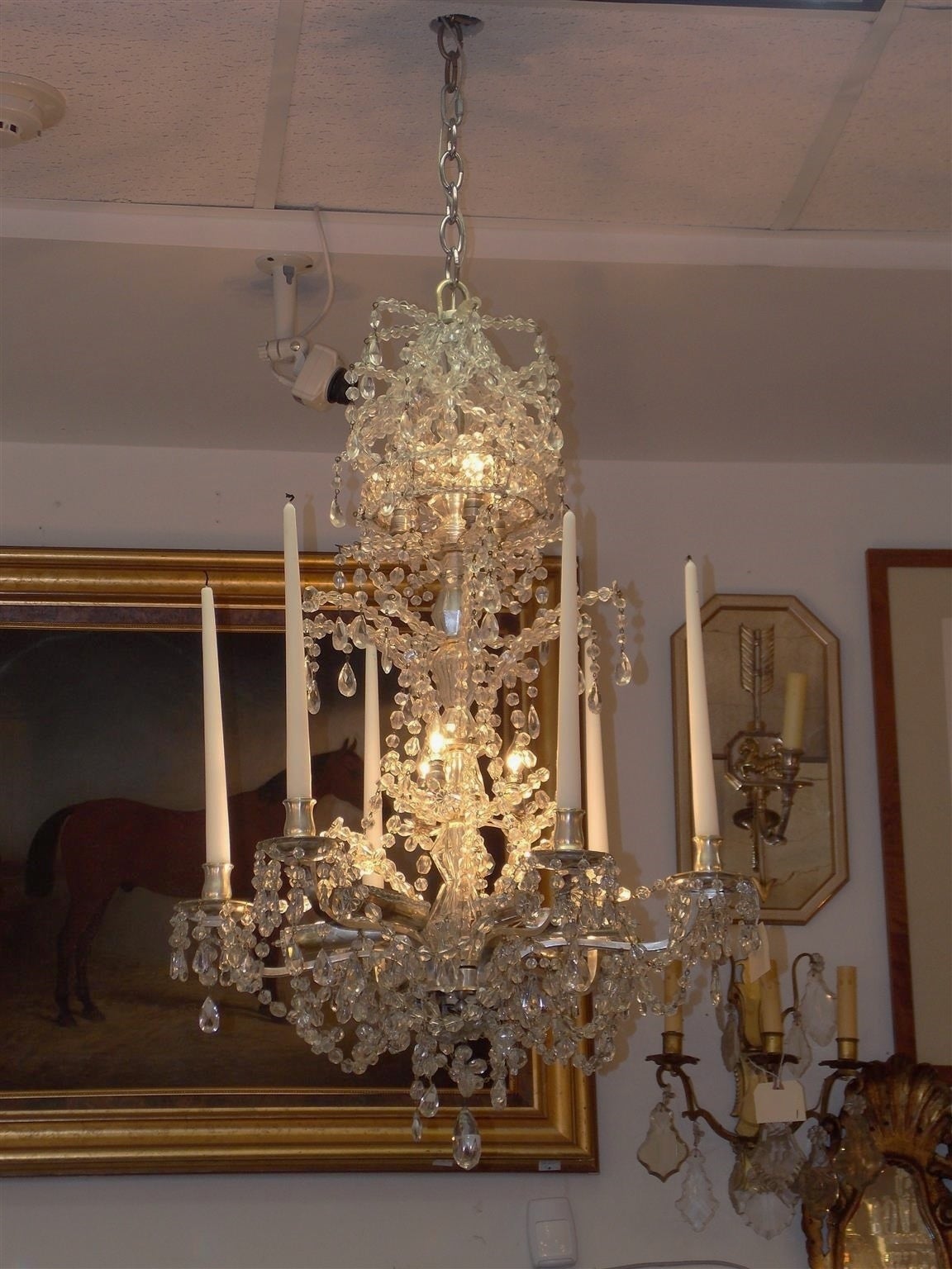 Louis XVI French Silver Gilt Nickel and Bronze Six Arm Crystal Chandelier, Circa 1780 For Sale