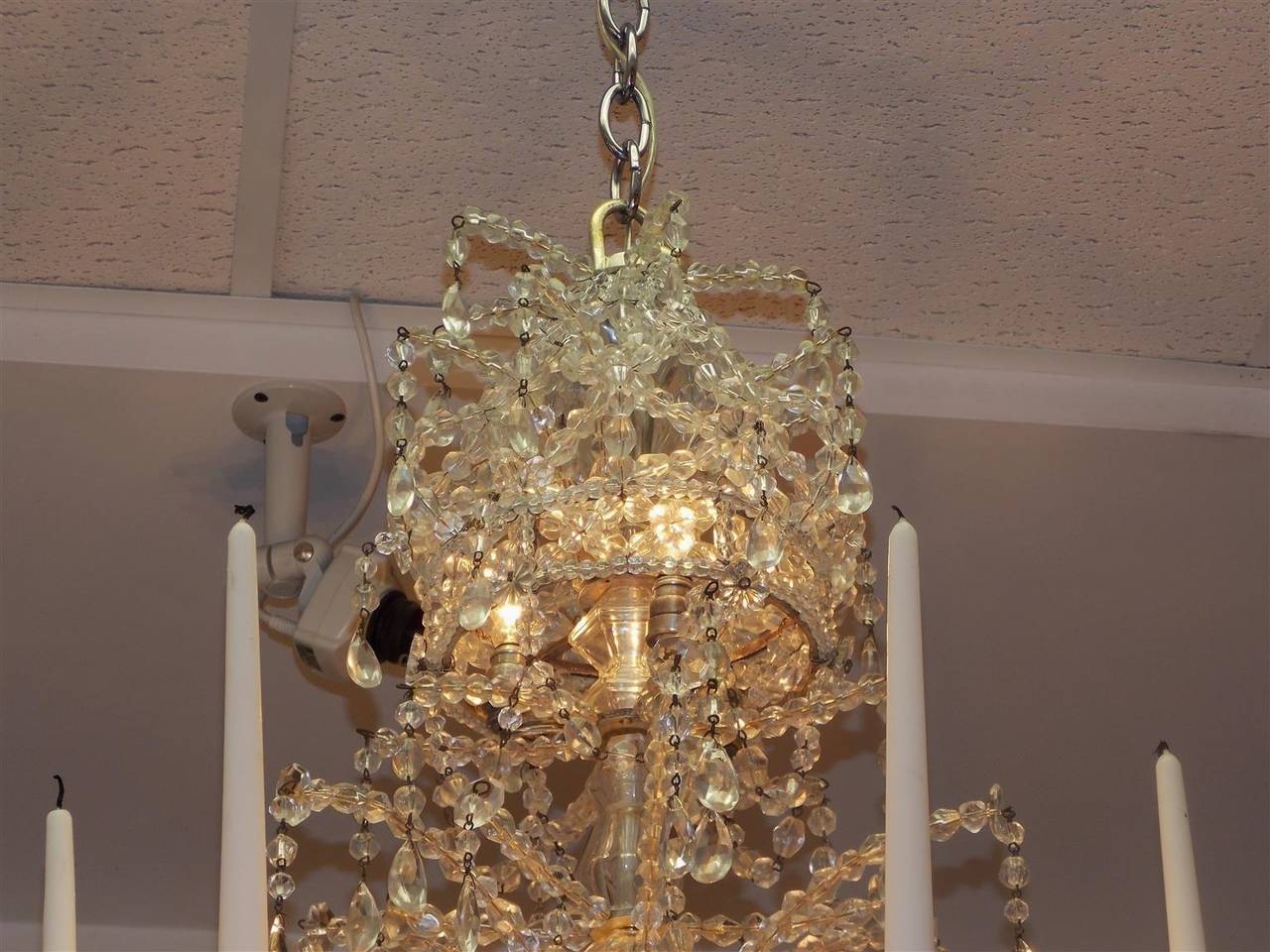 Late 18th Century French Silver Gilt Nickel and Bronze Six Arm Crystal Chandelier, Circa 1780 For Sale