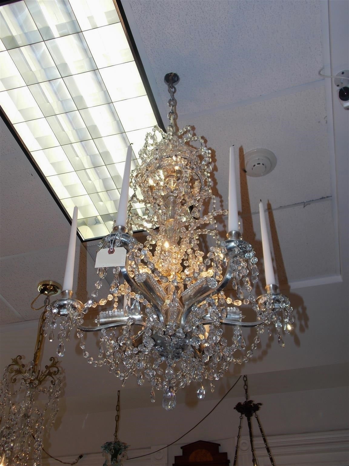 French Silver Gilt Nickel and Bronze Six Arm Crystal Chandelier, Circa 1780 For Sale 1