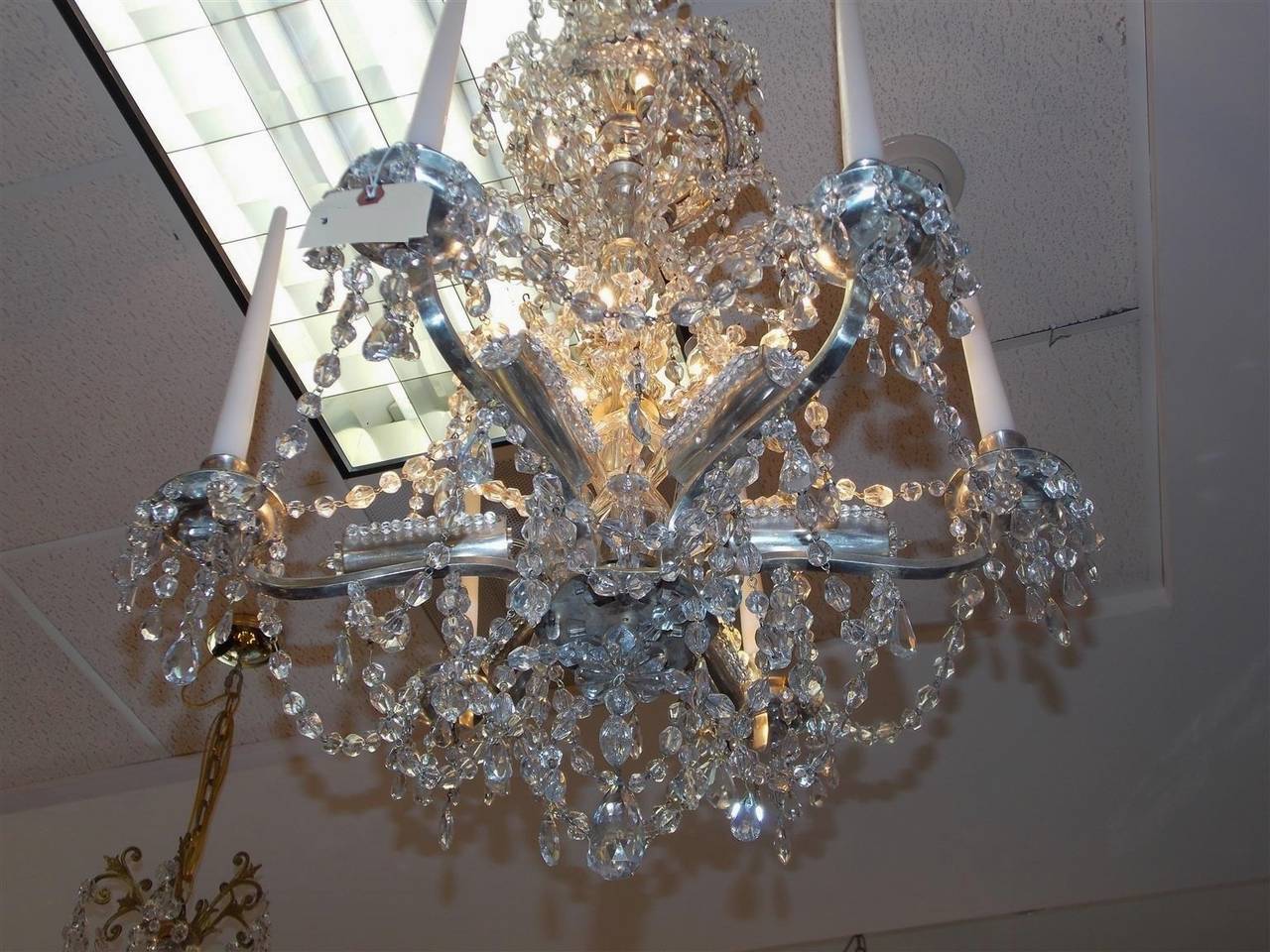 French Silver Gilt Nickel and Bronze Six Arm Crystal Chandelier, Circa 1780 For Sale 2