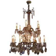 French Gilt Bronze Foliage & Crystal Tiered Chandelier Originally Candles C 1820