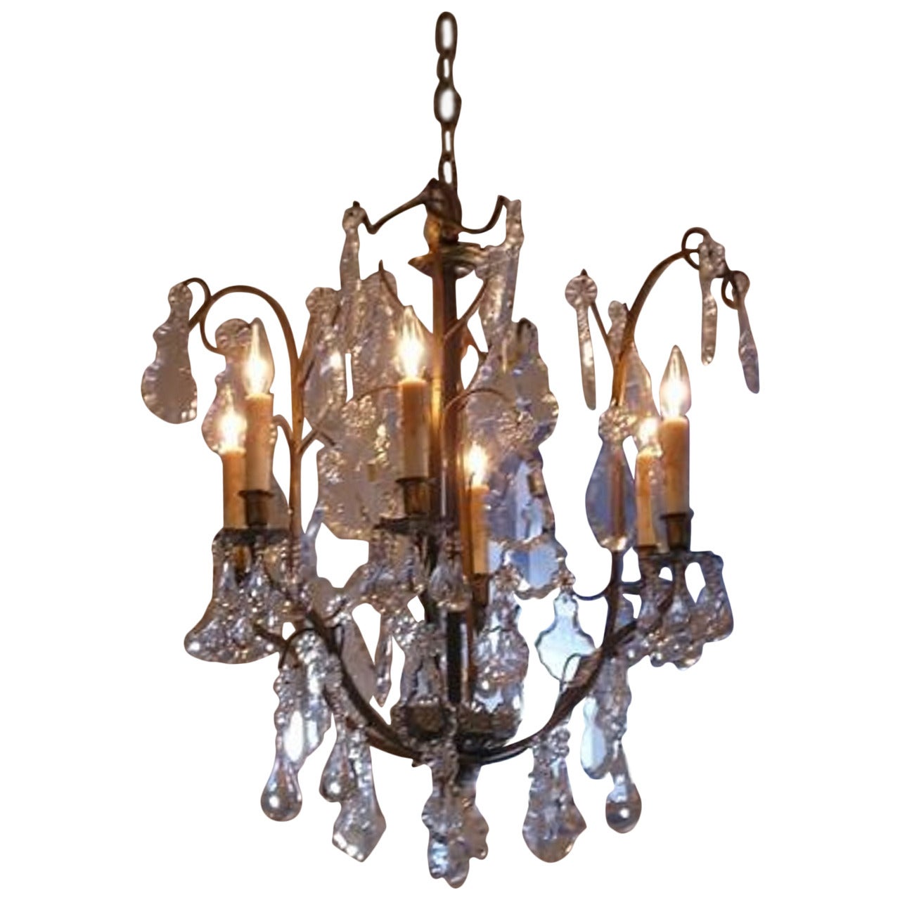 French Gilt Bronze and Tear Drop Crystal Chandelier, Circa 1830 For Sale