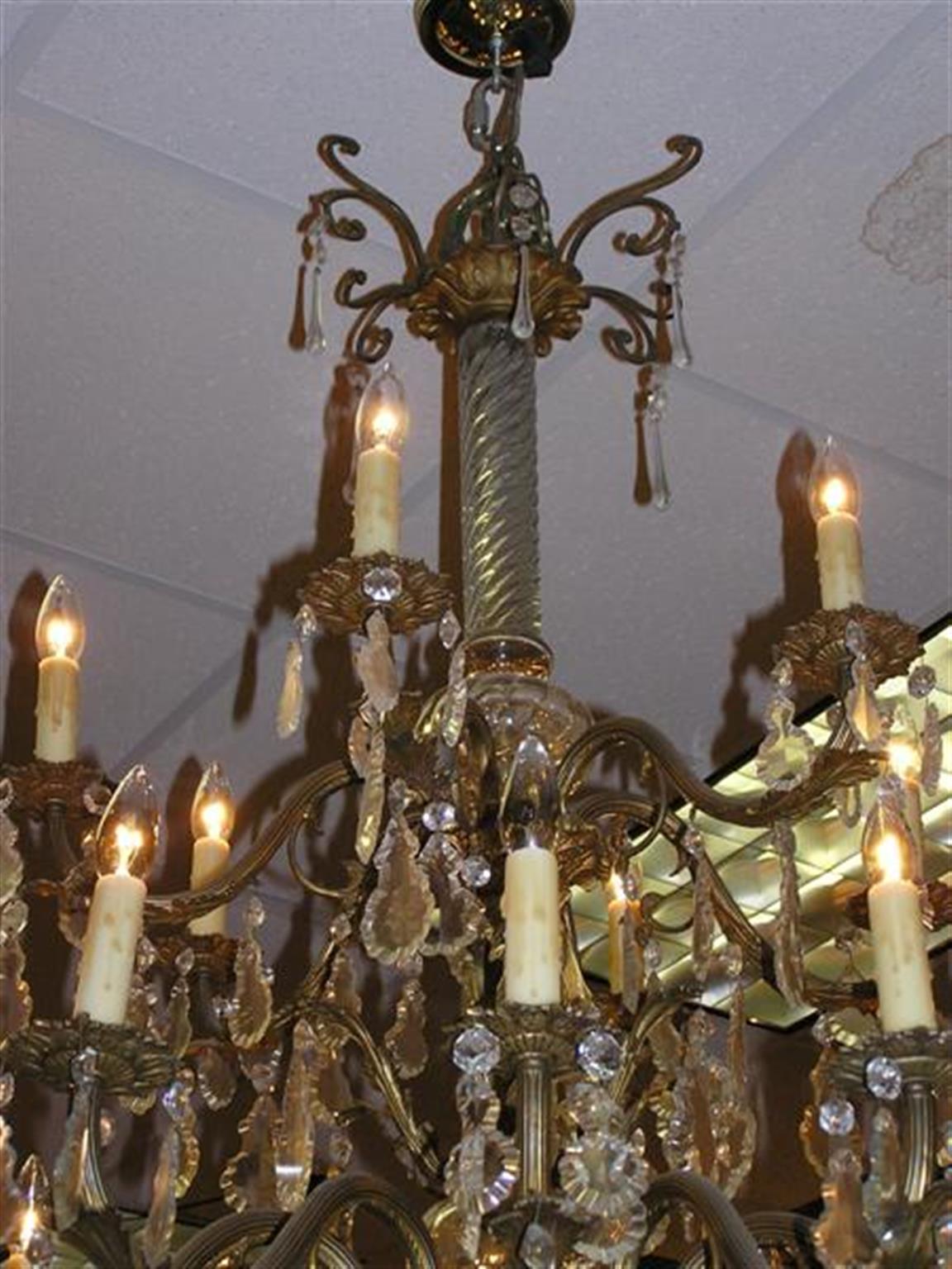 Louis Philippe French Gilt Bronze Foliage & Crystal Tiered Chandelier Originally Candles C 1820 For Sale