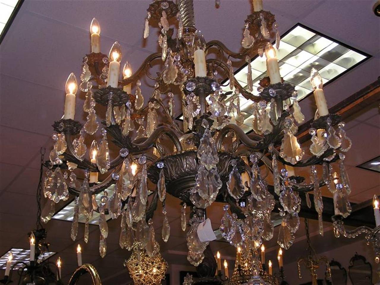 French Gilt Bronze Foliage & Crystal Tiered Chandelier Originally Candles C 1820 In Excellent Condition For Sale In Hollywood, SC