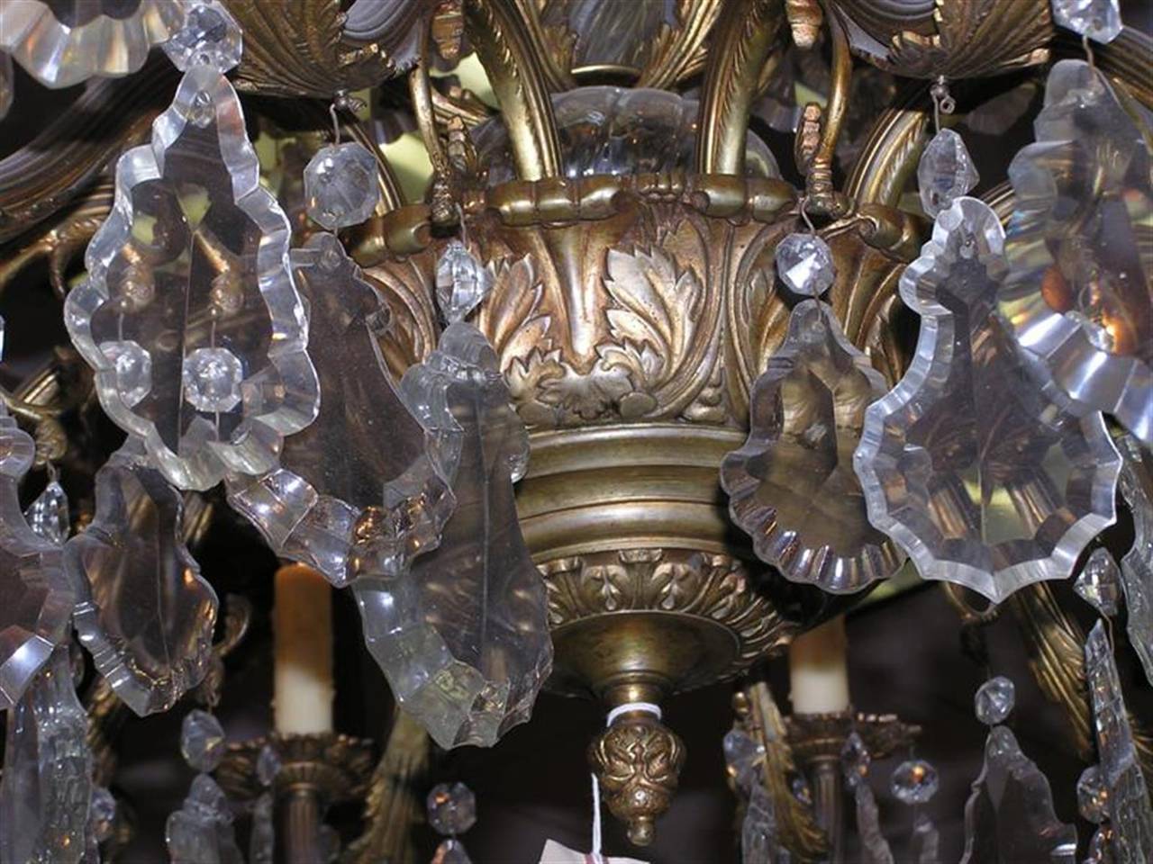 French Gilt Bronze Foliage & Crystal Tiered Chandelier Originally Candles C 1820 For Sale 2
