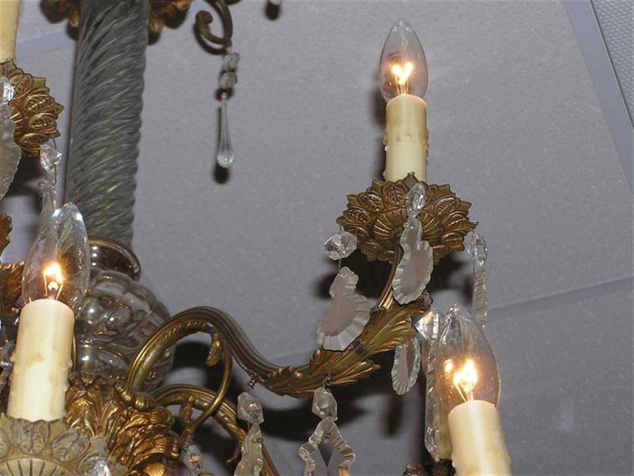 French Gilt Bronze Foliage & Crystal Tiered Chandelier Originally Candles C 1820 For Sale 1