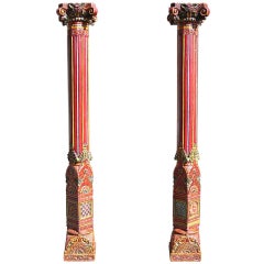 Pair of Southeast Asian Polychromed Columns