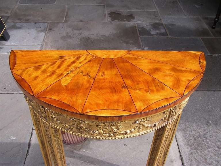 English Satinwood & Gilt Wood Foliage Medallion Demi-lune Console, Circa 1780 In Good Condition For Sale In Hollywood, SC