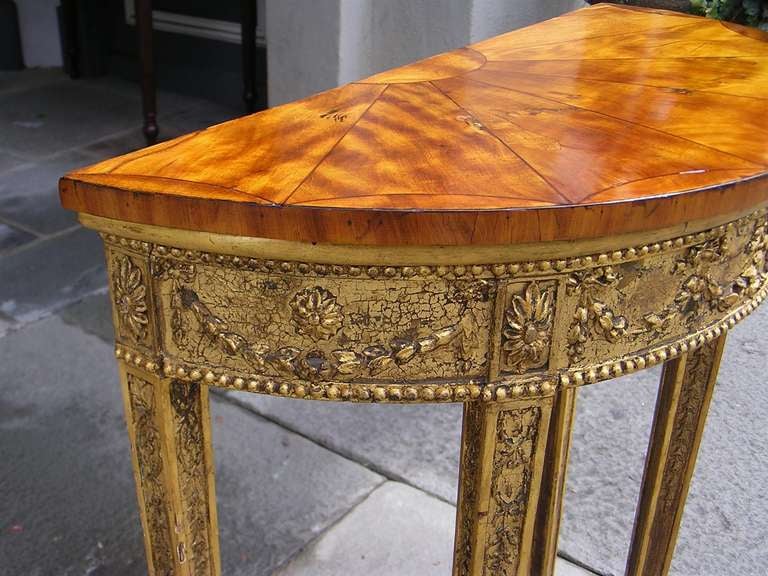 English Satinwood & Gilt Wood Foliage Medallion Demi-lune Console, Circa 1780 For Sale 2