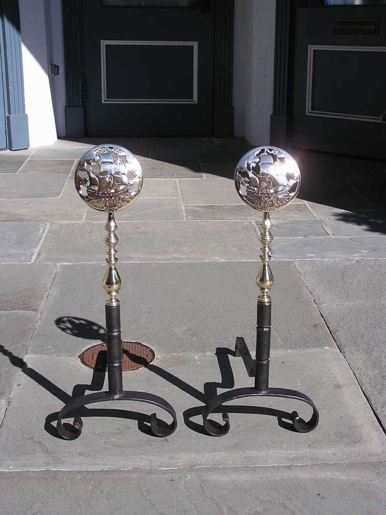 Pair of English Ship Medallion Andirons