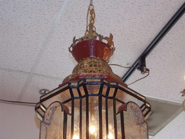 Moroccan Painted and Gilt Hanging Glass Lantern. Circa 1880 For Sale 1