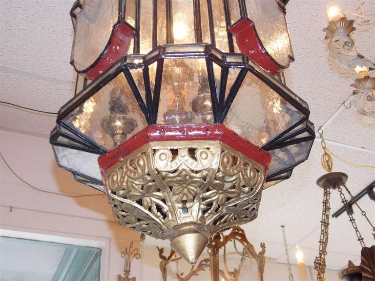 Moroccan Painted and Gilt Hanging Glass Lantern. Circa 1880 For Sale 2