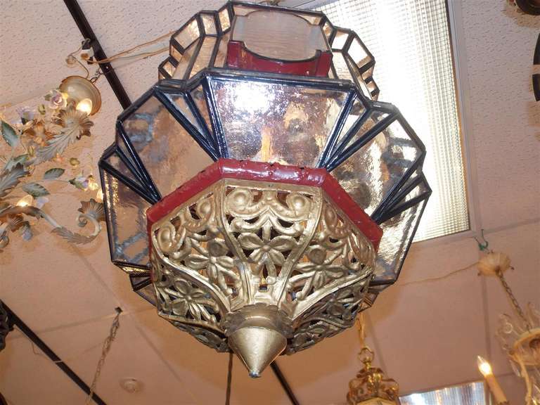 Moroccan Painted and Gilt Hanging Glass Lantern. Circa 1880 For Sale 3