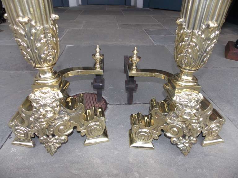 Pair of Monumental American Brass Floral Andirons, NY Circa 1906 Signed Jackson 2
