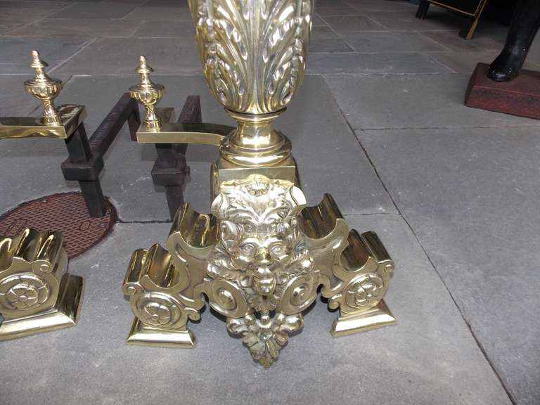 Pair of Monumental American Brass Floral Andirons, NY Circa 1906 Signed Jackson 3