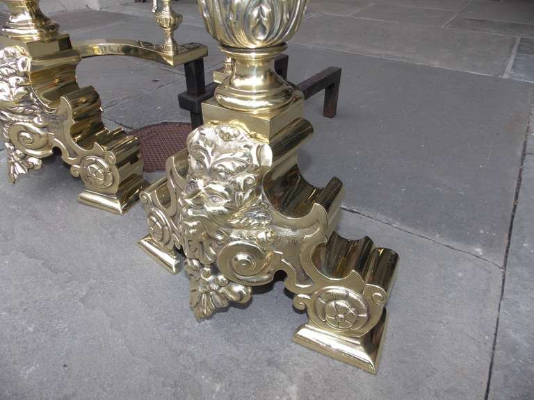 Pair of Monumental American Brass Floral Andirons, NY Circa 1906 Signed Jackson 4