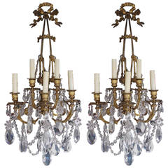 Pair of French Gilt Bronze and Crystal Sconces, Circa 1830