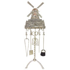 Vintage Dutch Brass Windmill Fire Tool Set on Stand. Circa 1900