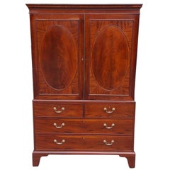 American Chippendale Mahogany Inlaid Book Matched Linen Press, Circa 1785