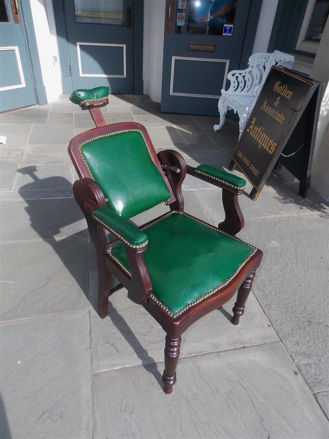 American Mahogany and Leather Dental Arm Chair, Circa 1840 In Excellent Condition For Sale In Hollywood, SC