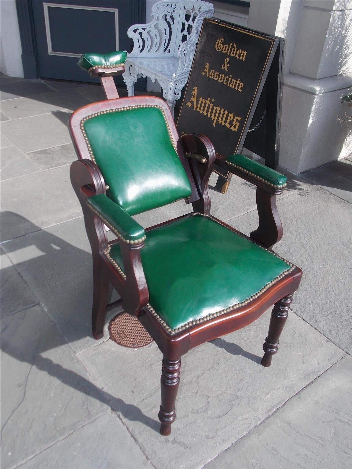 Mid-19th Century American Mahogany and Leather Dental Arm Chair, Circa 1840 For Sale