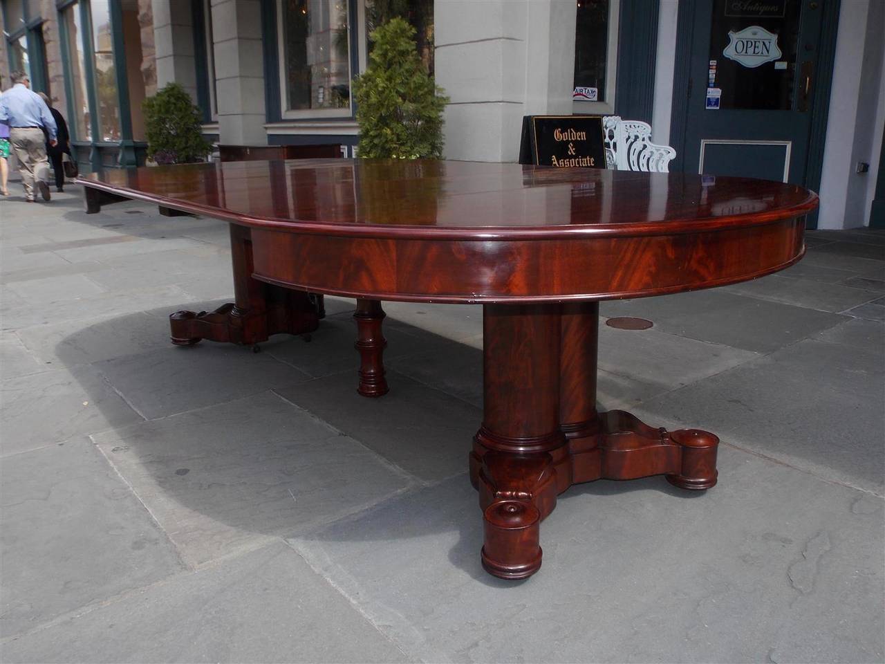 Mid-19th Century American Classical Mahogany Dining Table with Console Table, Boston Circa 1830 For Sale